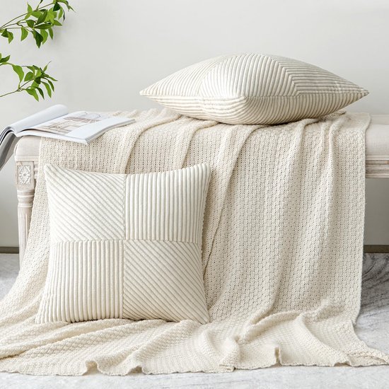 Unyqoos® Kussensloop Set van 2 in Zacht Corduroy Fluweel, 40 x 40 cm, Crèmekleurig Design voor Woon- en Slaapkamer