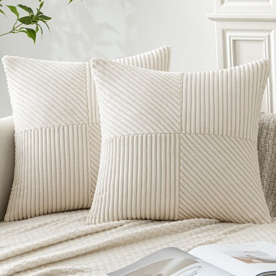 Unyqoos® Kussensloop Set van 2 in Zacht Corduroy Fluweel, 40 x 40 cm, Crèmekleurig Design voor Woon- en Slaapkamer