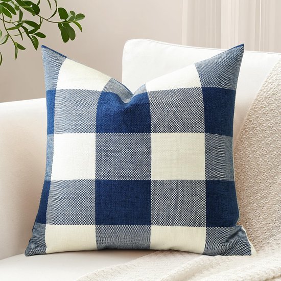 Unyqoos® Stijlvolle blauwe geruite kussenhoes van zacht polyester voor diverse woonruimtes