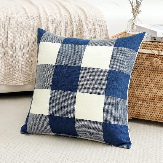 Unyqoos® Stijlvolle blauwe geruite kussenhoes van zacht polyester voor diverse woonruimtes