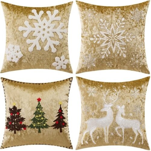 Unyqoos® Set van vier fluwelen kerstkussenhoezen voor sfeervolle decoratie