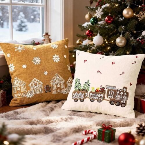 550x550-40222.jpg Unyqoos® Set van 2 decoratieve kussenslopen met feestelijk geborduurd peperkoekontwerp