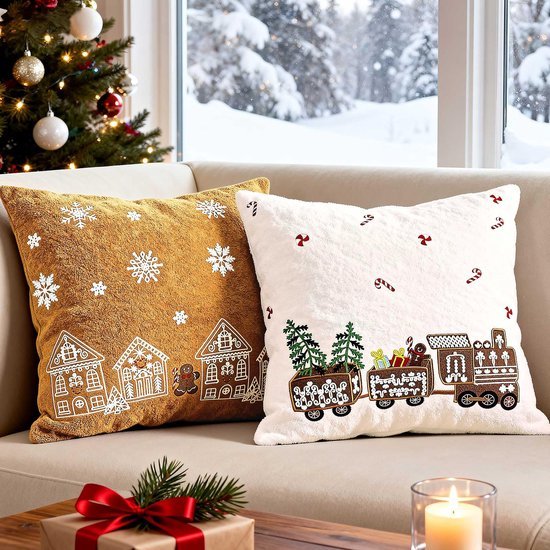 550x550-40223.jpg Unyqoos® Set van 2 decoratieve kussenslopen met feestelijk geborduurd peperkoekontwerp