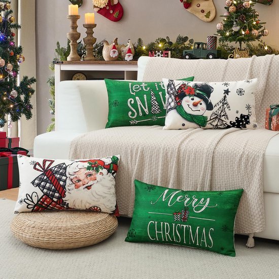 Unyqoos® Set van 4 decoratieve kerstkussenhoezen met verborgen ritssluiting