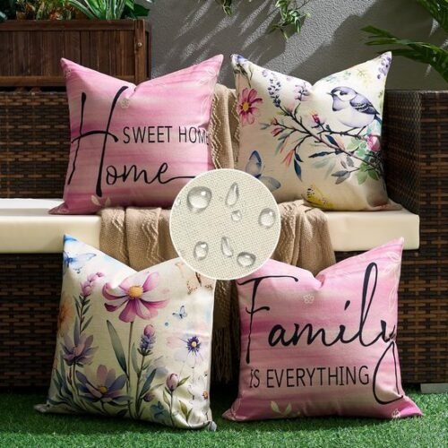 550x550-40300.jpg Unyqoos® Set van 4 waterdichte kussenslopen met bloemenmotief voor buitengebruik