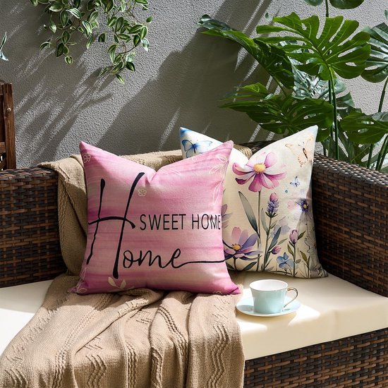550x550-40303.jpg Unyqoos® Set van 4 waterdichte kussenslopen met bloemenmotief voor buitengebruik