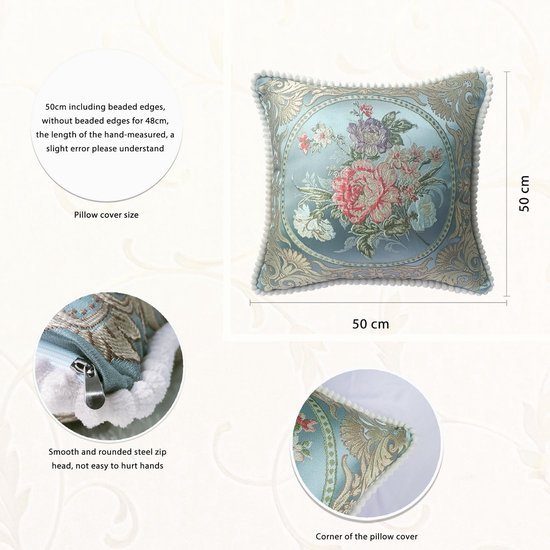 Unyqoos® Set van 2 decoratieve kussenhoezen met vintage bloemen en ademende stof