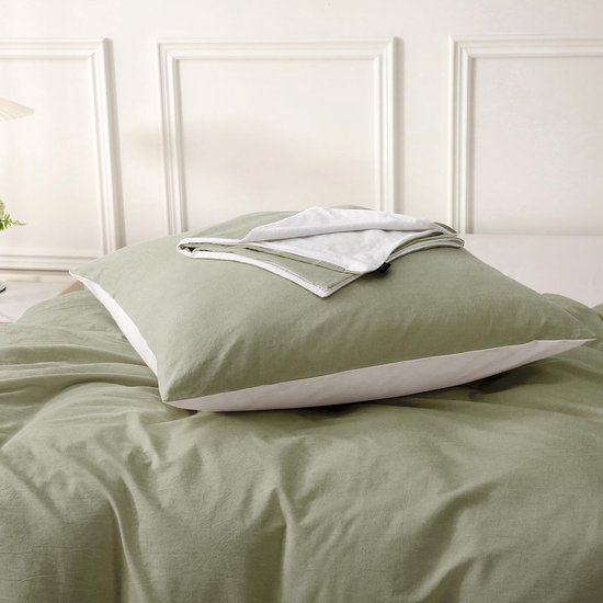 Unyqoos® Set van twee vintagegroene kussenslopen in katoen met ritssluiting
