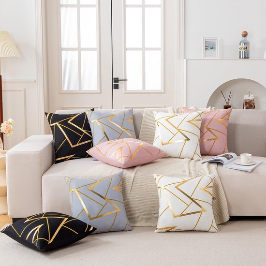 Unyqoos® Set van 2 luxe fluwelen kussenslopen met gouden geometrisch patroon