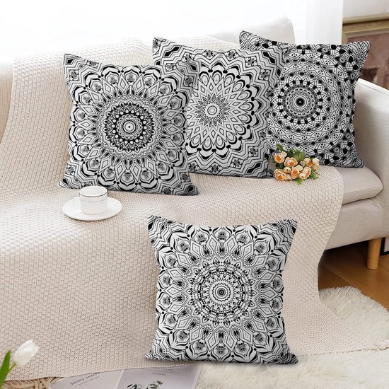 Unyqoos® Set van 4 Boho Kussenslopen in Zwart Linnen voor Binnen en Buiten Decoratie