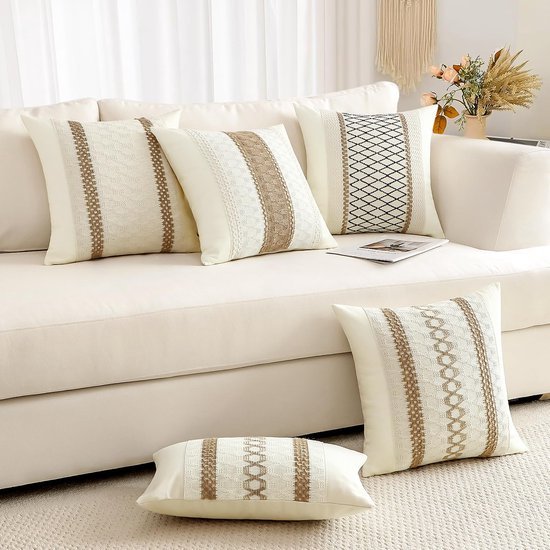 Unyqoos® Decoratieve boho kussenhoes van katoen en jute voor woonkamer