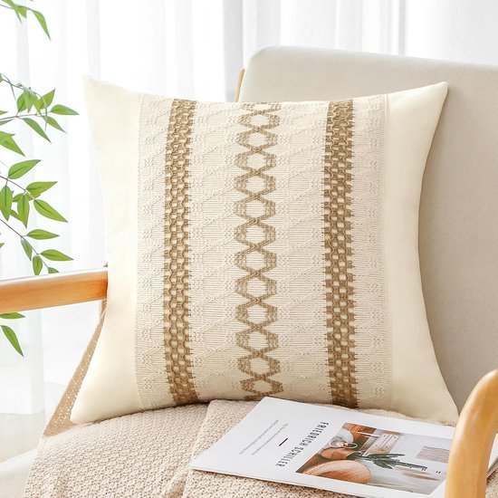 Unyqoos® Decoratieve boho kussenhoes van katoen en jute voor woonkamer
