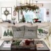Unyqoos® Set van 4 decoratieve kerstkussenslopen met dennenmotief voor huisdecoratie