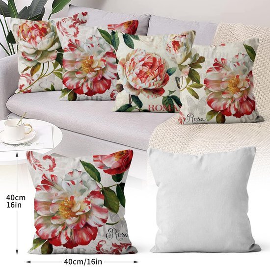 Unyqoos® Set van 4 decoratieve kussenhoezen met bloemenpatroon voor binnen en buiten