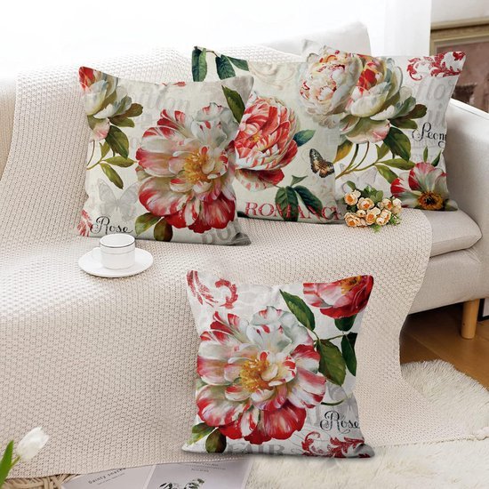 Unyqoos® Set van 4 decoratieve kussenhoezen met bloemenpatroon voor binnen en buiten