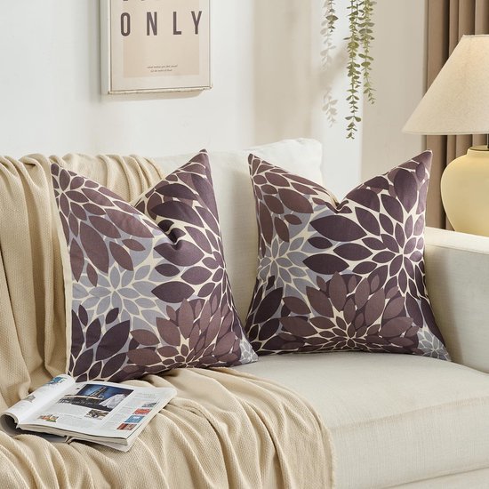 Unyqoos® Kussenhoezen set van 2, decoratief, 45 x 45 cm, herfst, geometrisch bloemontwerp, modern, met verborgen rits