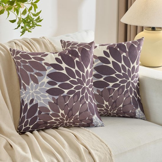 Unyqoos® Kussenhoezen set van 2, decoratief, 45 x 45 cm, herfst, geometrisch bloemontwerp, modern, met verborgen rits