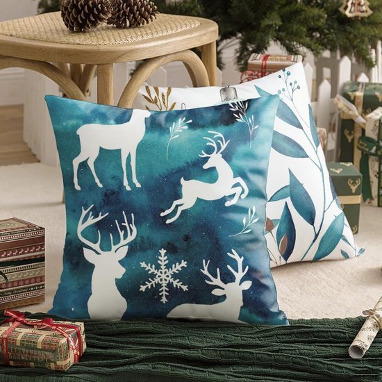 Unyqoos® Set van 4 feestelijke kussenhoezen 40x40 cm met kerstmotieven