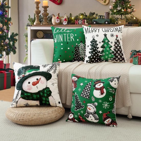 Unyqoos® Set van 4 decoratieve kussenhoezen voor een feestelijk kerstinterieur