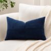 Unyqoos® Marineblauwe sierkussensloop van corduroy met gestreept patroon en ritssluiting