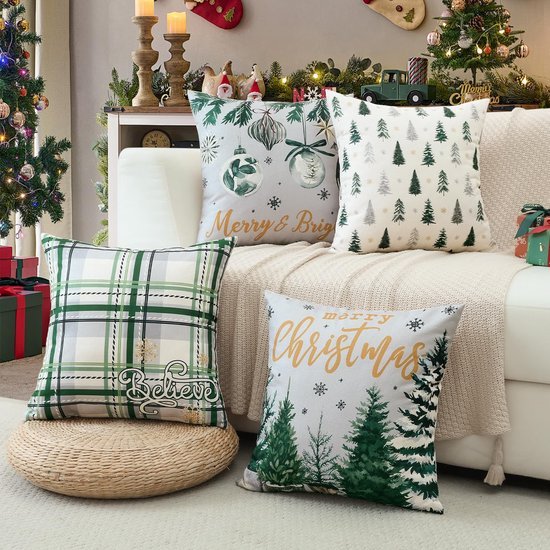 Unyqoos® Set van 4 decoratieve kussenhoezen met kerstmotief voor huisdecoratie