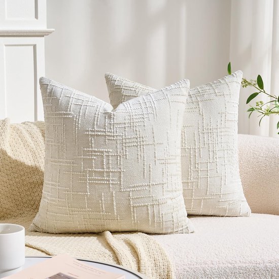 Unyqoos® Set van twee decoratieve kussenhoezen van chenille in wit 50x50 cm