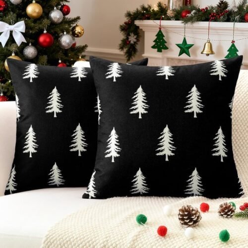 550x550-40558.jpg Unyqoos® Set van 2 feestelijke kussenslopen met kerstboomprint voor binnen en buiten