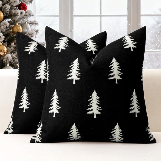 550x550-40560.jpg Unyqoos® Set van 2 feestelijke kussenslopen met kerstboomprint voor binnen en buiten