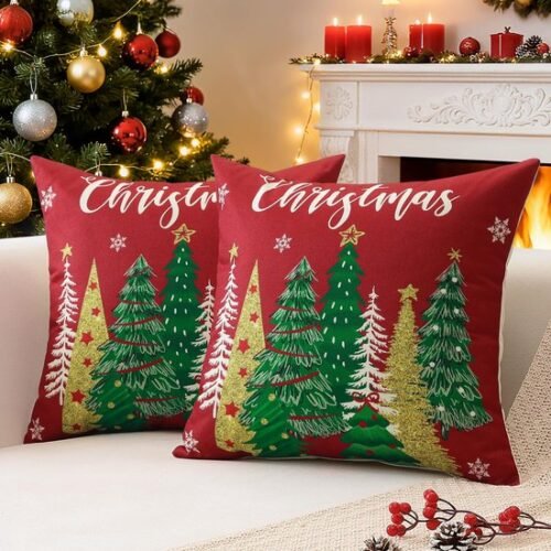 Unyqoos® Set van 2 decoratieve kerstkussenhoezen met verborgen ritssluiting 45x45 cm