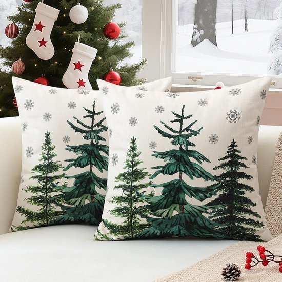 Unyqoos® Set van twee decoratieve kussenhoezen met kerstmotief voor een feestelijk interieur