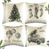 Unyqoos® Set van 4 decoratieve kussenslopen met kerstmotieven voor sfeervolle inrichting