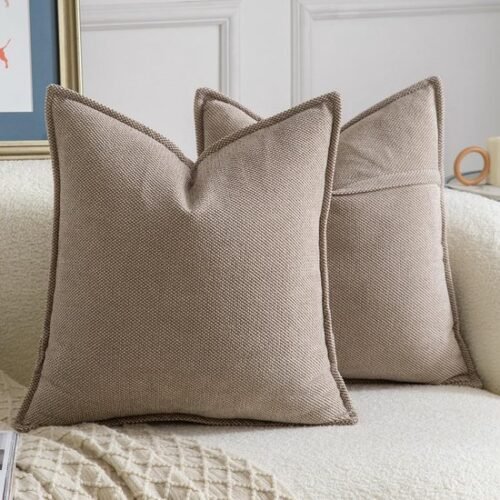 Unyqoos® Set van twee zachte chenille kussenhoezen in lichttaupe voor moderne inrichting