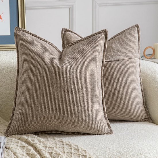 Unyqoos® Set van twee zachte chenille kussenhoezen in lichttaupe voor moderne inrichting