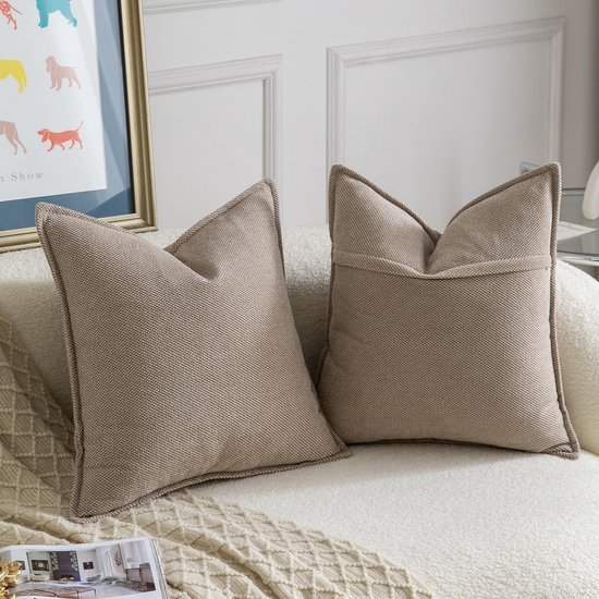 Unyqoos® Set van twee zachte chenille kussenhoezen in lichttaupe voor moderne inrichting