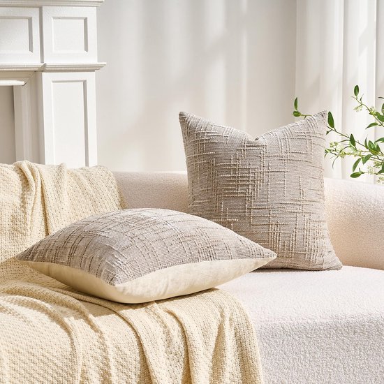 Unyqoos® Set van twee decoratieve kussenslopen in khaki voor woonkamer en slaapkamer