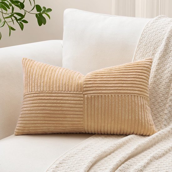 Unyqoos® Lichtbruine kussenhoes van corduroy met gestreept patroon voor diverse interieurs