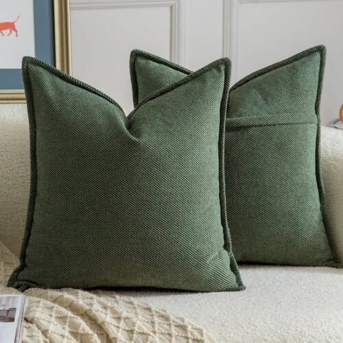 Unyqoos® Set van twee zachte groene chenille kussenhoezen voor moderne woningdecoratie