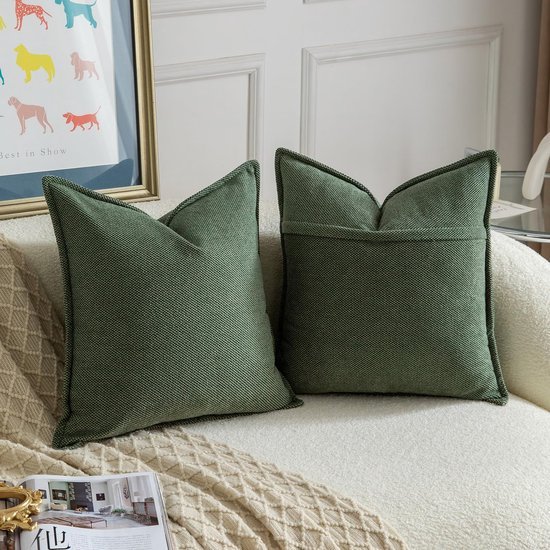 Unyqoos® Set van twee zachte groene chenille kussenhoezen voor moderne woningdecoratie