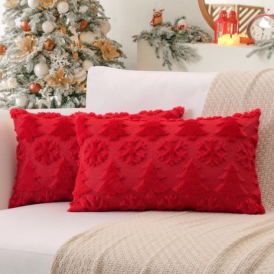 Unyqoos® Set van twee decoratieve kussenhoezen met kerstmotief voor huisinrichting