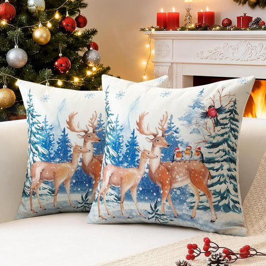 Unyqoos® Set van 2 decoratieve kerstkussenhoezen voor een feestelijk interieur