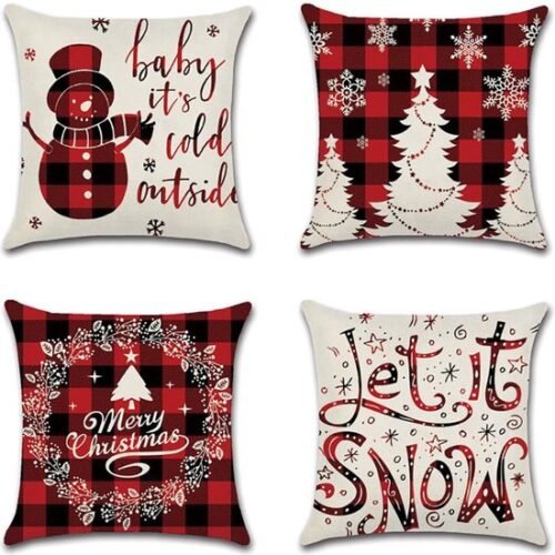 550x550-40741.jpg Kussenhoezen set van 4 45 x 45 cm Linnen Decoratieve Kussenhoezen voor Landhuisstijl Decoratieve Kussen Tuin Buitenkussen Sofa Kussen (Kerst Sneeuwman)