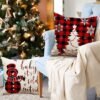 Kussenhoezen set van 4 45 x 45 cm Linnen Decoratieve Kussenhoezen voor Landhuisstijl Decoratieve Kussen Tuin Buitenkussen Sofa Kussen (Kerst Sneeuwman)