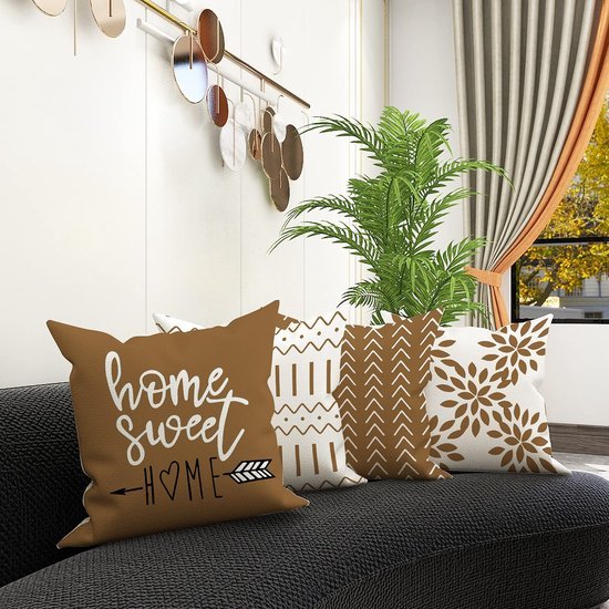 Unyqoos ® Stijlvolle Decoratieve Kussenslopen van Hoogwaardig Linnen voor Binnen en Buiten, Set van 4, Lichtbruin, 40 x 40 cm