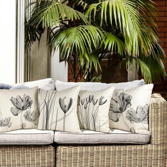 Unyqoos ® Sfeervolle Bloemen Sierkussenslopen Set van 4 in Linnen Look voor Binnen en Buiten, 40 x 40 cm