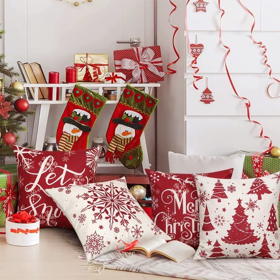 Unyqoos® Set van vier feestelijke kussenhoezen voor een gezellige kerstdecoratie