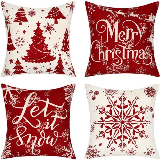 Unyqoos® Set van vier feestelijke kussenhoezen voor een gezellige kerstdecoratie