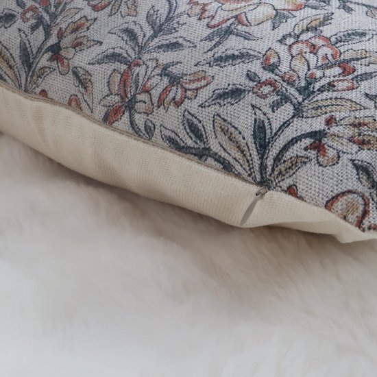 Unyqoos® Set van 2 vierkante linnen kussenhoezen met vintage bloemenpatroon