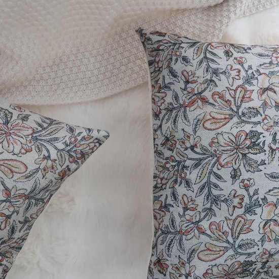 Unyqoos® Set van 2 vierkante linnen kussenhoezen met vintage bloemenpatroon