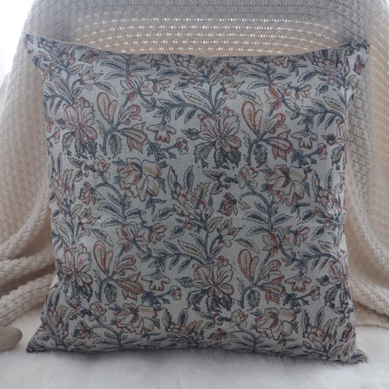 Unyqoos® Set van 2 vierkante linnen kussenhoezen met vintage bloemenpatroon