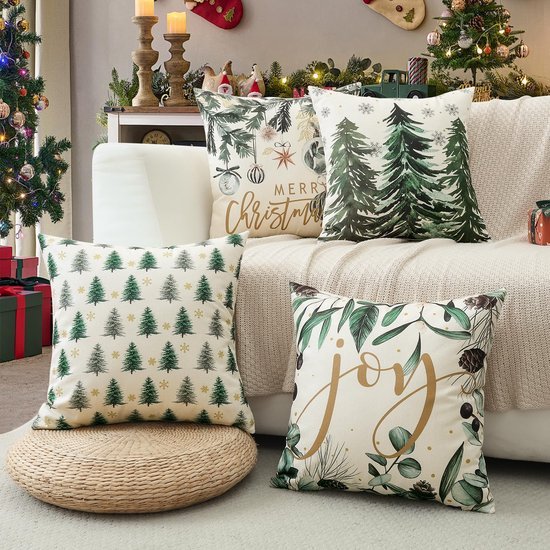 Unyqoos® Vierdelige set kerstkussenhoezen met decoratieve patronen voor huisdecoratie